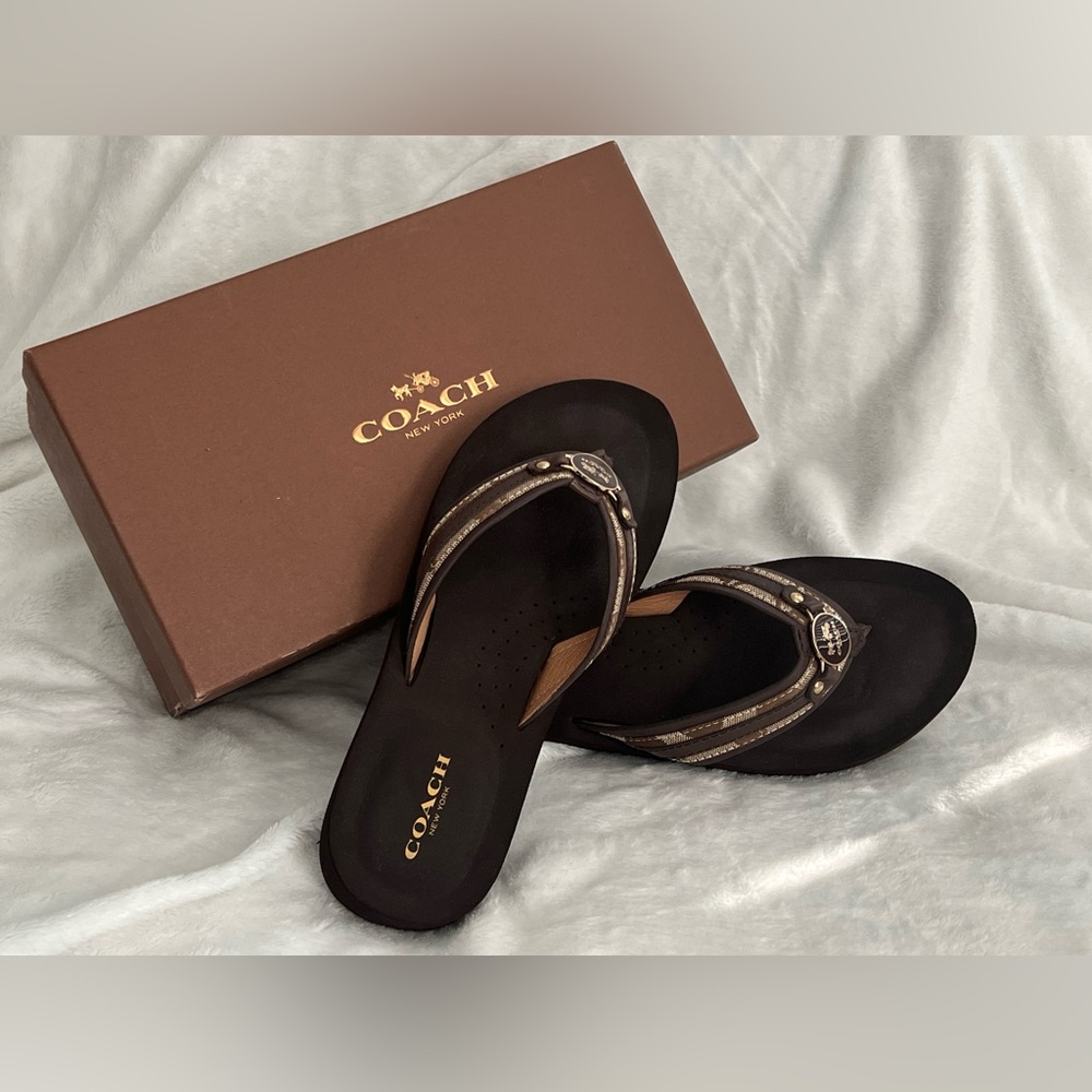 Authentic Vintage Coach Jasmine 12CM/Semi Mat CLF A5287 Brown Thong Sandals - Picture 3 of 11